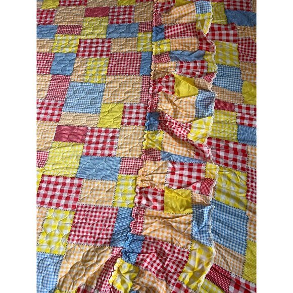 VTG Patchwork Twin Ruffle Bed Spread Cover Sham Round Table Cloth - Picture 4 of 7